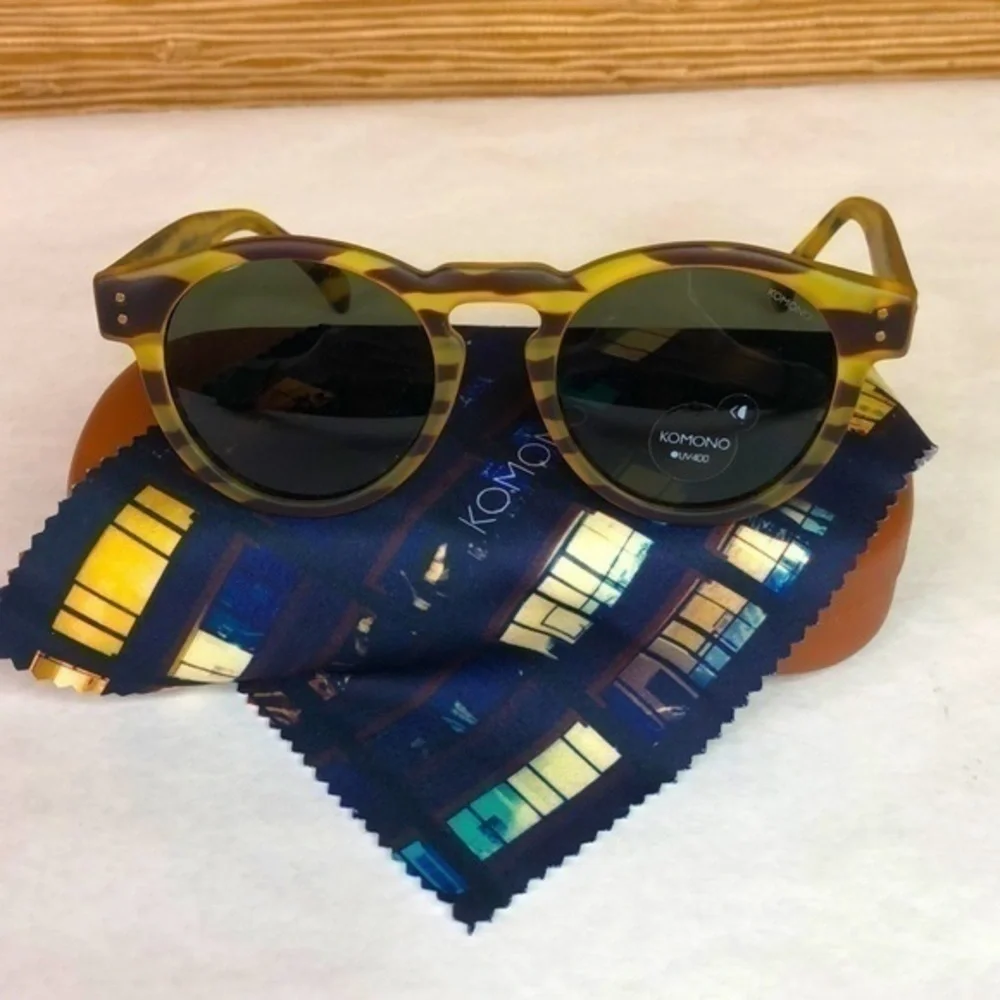 KOMONO Clement Safari Sunglasses NEW round yellow brown zebra print